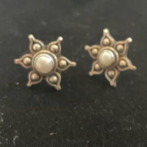 Elegant Silver-Toned and Pearl Flower Earrings